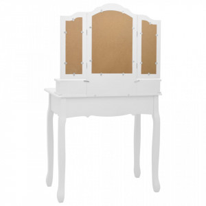 Set masă de toaletă cu taburet alb 80x69x141 cm lemn paulownia - Img 5