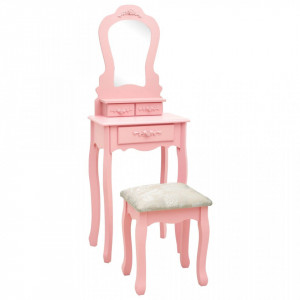Set masă de toaletă cu taburet roz 50x59x136 cm lemn paulownia - Img 1