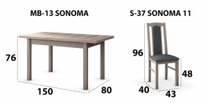 Set masa extensibila 120x150cm cu 6 scaune tapitate, mb-13 max5 si s-37 boss7 s11, sonoma, lemn masiv de fag, stofa - Img 7