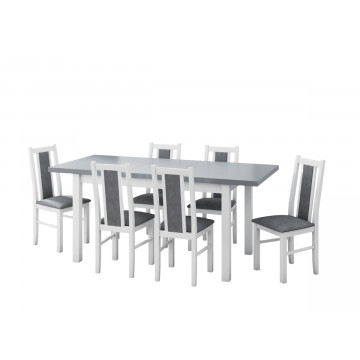 Set masa extensibila 140x180cm cu 6 scaune tapitate, mb-21 modena1 si s-38 boss14 b24z, alb/grafit, lemn masiv de fag, stofa - Img 2