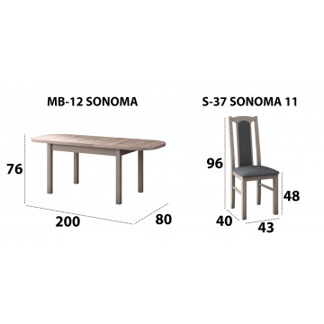Set masa extensibila 160x200cm cu 6 scaune tapitate, mb-12 venus1 si s-37 boss7 s11, sonoma, lemn masiv de fag, stofa - Img 6