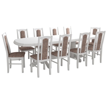 Set masa extensibila jork 200x250 cm, lemn masiv alb, cu 10 scaune tapitate stofa maro, s-37 B25B - Img 3