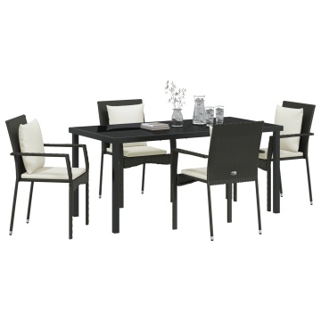 Set masă grădină 5 piese cu perne, Poliratan negru - Img 3