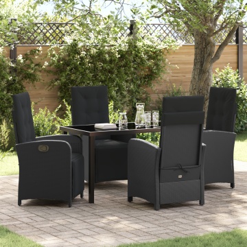 Set Masă Grădină cu Perne Negru Poliratan, Masă pentru Grădină Neagră 140x80x73 cm cu Sticlă Securizată - Img 1