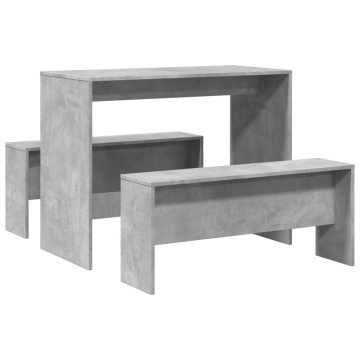 Set masă și bănci bucătărie, 3 piese, gri beton, lemn prelucrat - Img 2