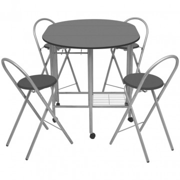 Set masă și scaune de bucătărie pliante MDF, negru, 5 piese - Img 3