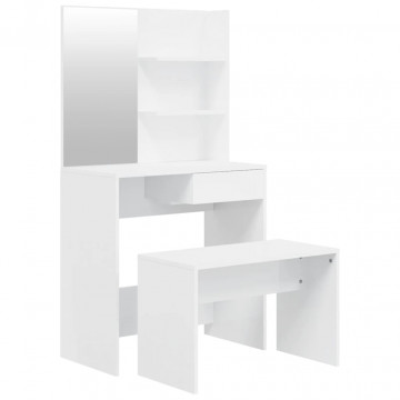 Set măsuță de toaletă, alb extralucios, 74,5x40x141 cm - Img 2