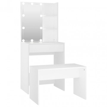 Set măsuță de toaletă cu LED, alb, lemn prelucrat - Img 2