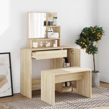 Set măsuță de toaletă, stejar sonoma, 86,5x35x136 cm - Img 1