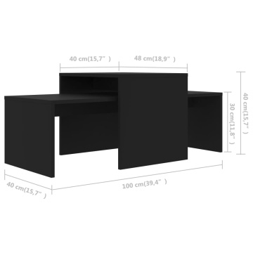 Set măsuțe de cafea, negru, 100x48x40 cm, PAL - Img 6