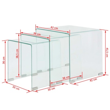 Set mese suprapuse, sticlă călită transparentă, trei piese - Img 6