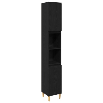 Set mobilier baie 3 piese stejar negru lemn prelucrat, Dulap baie stejar negru 30x30x190 cm lemn prelucrat, Dulap baie stejar negru 30x30x100 cm lemn prelucrat - Img 2