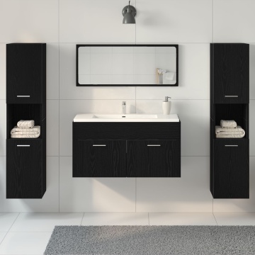 Set mobilier baie 4 piese din lemn prelucrat negru - Img 4