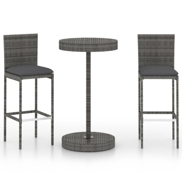 Set mobilier bar de grădină, cu perne, 3 piese, gri, poliratan - Img 2