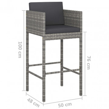 Set mobilier bar de grădină cu perne, 5 piese, gri, poliratan - Img 7