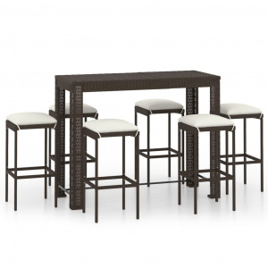 Set mobilier bar de grădină cu perne, 7 piese, maro, poliratan - Img 1
