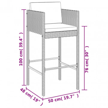 Set mobilier bar de grădină, cu perne, 9 piese, gri, poliratan - Img 6