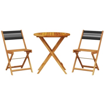 Set mobilier bistro, 3 piese, negru, polipropilenă lemn masiv - Img 2