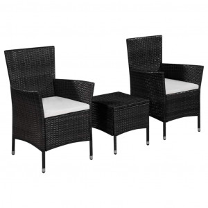 Set mobilier bistro, 3 piese, negru, poliratan - Img 1