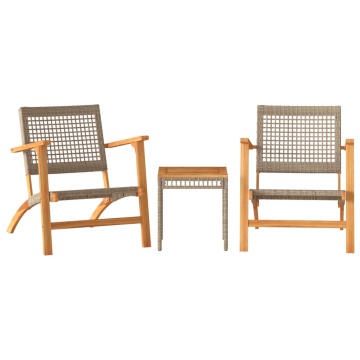 Set mobilier bistro, 3 piese, poliratan bej/lemn de acacia - Img 2