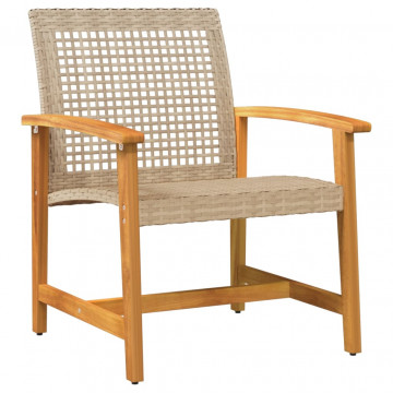 Set mobilier bistro, 3 piese, poliratan bej/lemn de acacia - Img 4