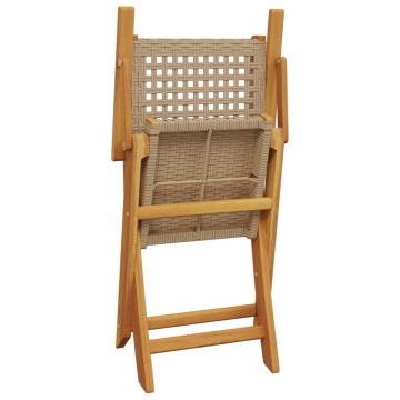 Set mobilier bistro, 3 piese, poliratan bej/lemn masiv - Img 6