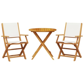 Set mobilier bistro, 3 piese, textil alb crem/lemn masiv - Img 2
