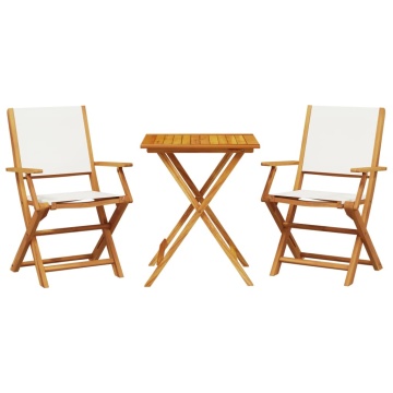Set mobilier bistro, 3 piese, textil alb crem/lemn masiv - Img 2