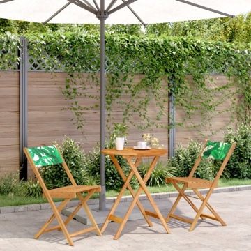 Set mobilier bistro, 3 piese, textil model frunze/lemn masiv - Img 1