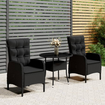 Set mobilier bistro de grădină, 3 piese, negru, poliratan - Img 1