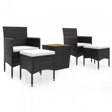 Set mobilier bistro grădină 5 piese negru poliratan/lemn acacia - Img 2