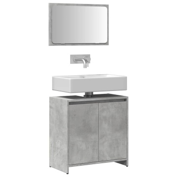 Set mobilier de baie, 2 piese, gri beton, lemn compozit - Img 1