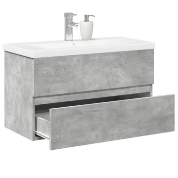 Set mobilier de baie, 2 piese, gri beton, lemn compozit - Img 1