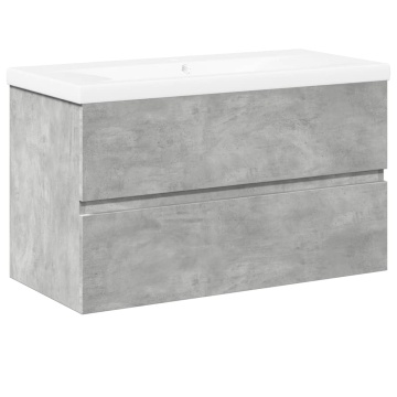 Set mobilier de baie, 2 piese, gri beton, lemn compozit - Img 2