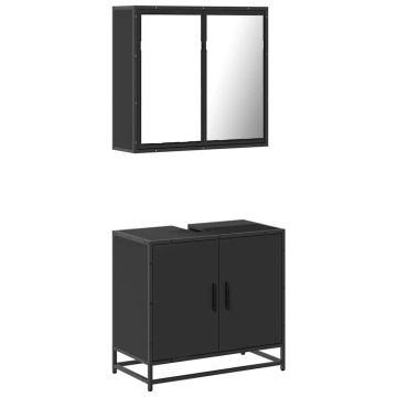 Set mobilier de baie, 2 piese, negru, lemn compozit - Img 2