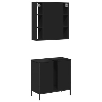 Set mobilier de baie, 2 piese, negru, lemn compozit - Img 7