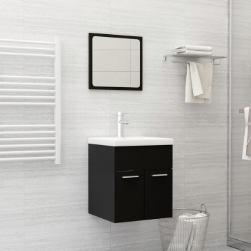 Set mobilier de baie, 2 piese, negru, PAL - Img 1