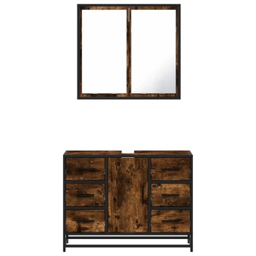 Set mobilier de baie, 2 piese, stejar fumuriu, lemn prelucrat - Img 8