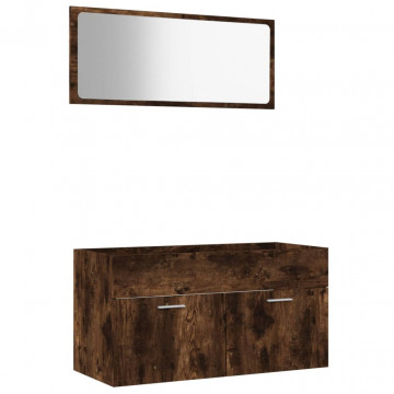 Set mobilier de baie, 2 piese, stejar fumuriu, lemn prelucrat - Img 2