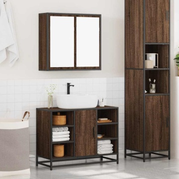 Set mobilier de baie, 2 piese, stejar maro, lemn prelucrat - Img 3