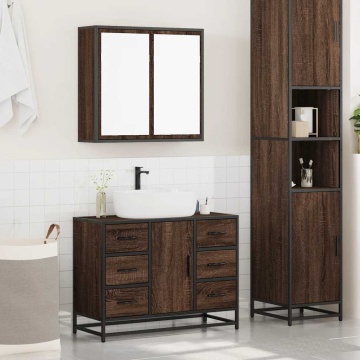 Set mobilier de baie, 2 piese, stejar maro, lemn prelucrat - Img 3