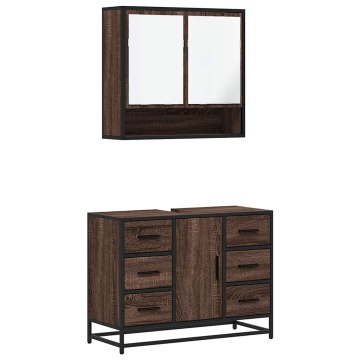 Set mobilier de baie, 2 piese, stejar maro, lemn prelucrat - Img 2