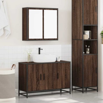 Set mobilier de baie, 2 piese, stejar maro, lemn prelucrat - Img 3