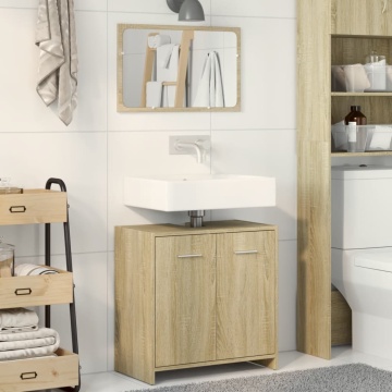 Set mobilier de baie, 2 piese, stejar sonoma, lemn prelucrat - Img 3