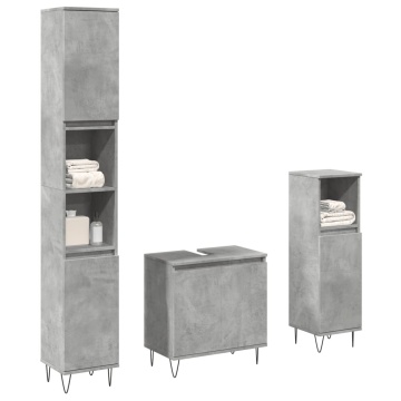 Set mobilier de baie, 3 piese, gri beton, lemn compozit - Img 1