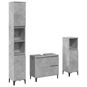 Set mobilier de baie, 3 piese, gri beton, lemn compozit - Img 2