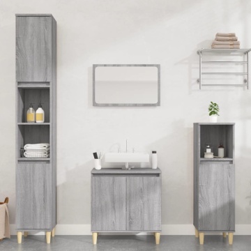 Set mobilier de baie, 3 piese, gri sonoma, lemn prelucrat - Img 1