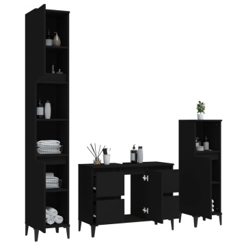 Set mobilier de baie, 3 piese, negru, lemn compozit - Img 4
