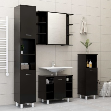 Set mobilier de baie, 3 piese, negru, lemn prelucrat - Img 3