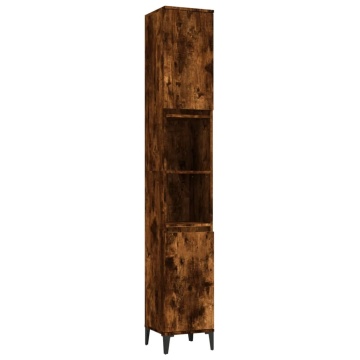 Set mobilier de baie, 3 piese, stejar fumuriu, lemn prelucrat - Img 5